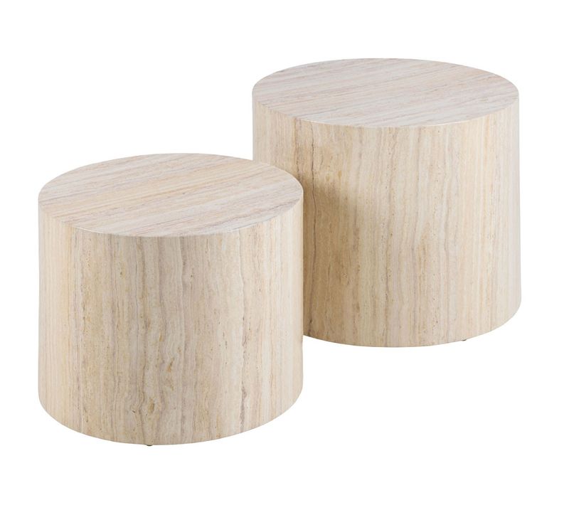 Pueblo - Lot De 2 Tables Basses Rondes - Effet Travertin - 58 Et 50 Cm