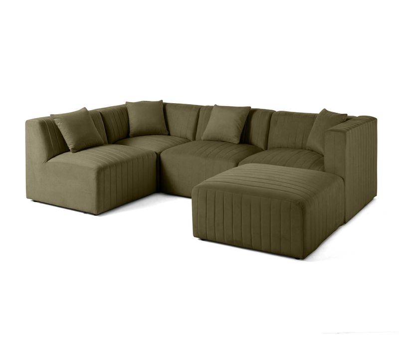 Nova - Canapé Modulable D'angle Gauche - 5 Places - Avec Pouf D'appoint - En Velours