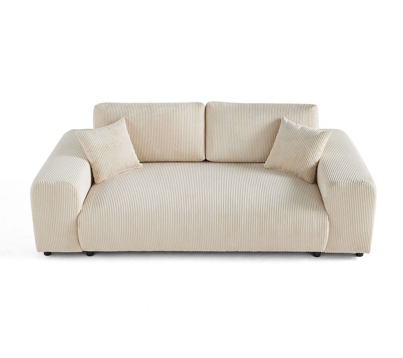 Garance - Canapé Droit 3 Places - En Velours Côtelé Beige
