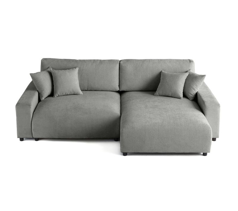 Pivoine - Canapé D'angle Réversible - 4 Places - Convertible Avec Coffre - En Velours Texturé Gris