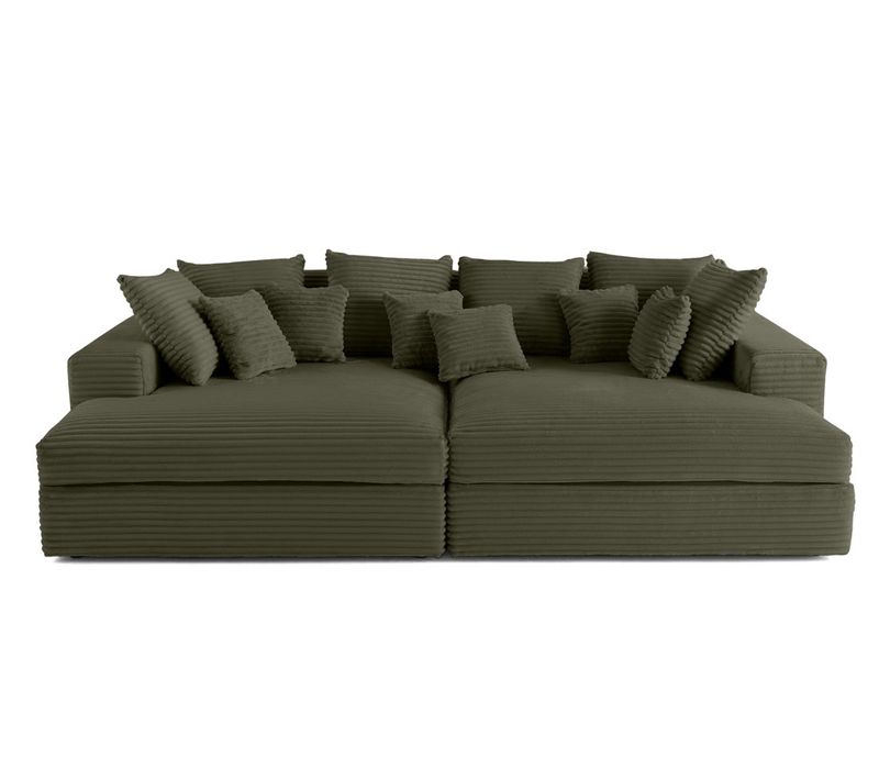 Collins - Canapé Droit 4 Places Avec Double Méridienne - Assise Profonde - Velours Côtelé Grosses Cô