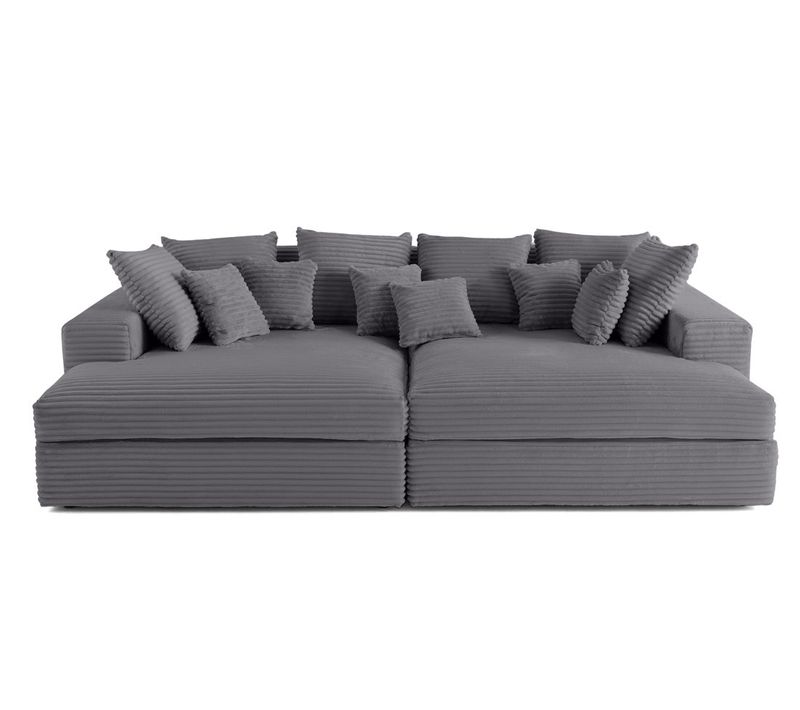 Collins - Canapé Droit 4 Places Avec Double Méridienne - Assise Profonde - Velours Côtelé Grosses Cô