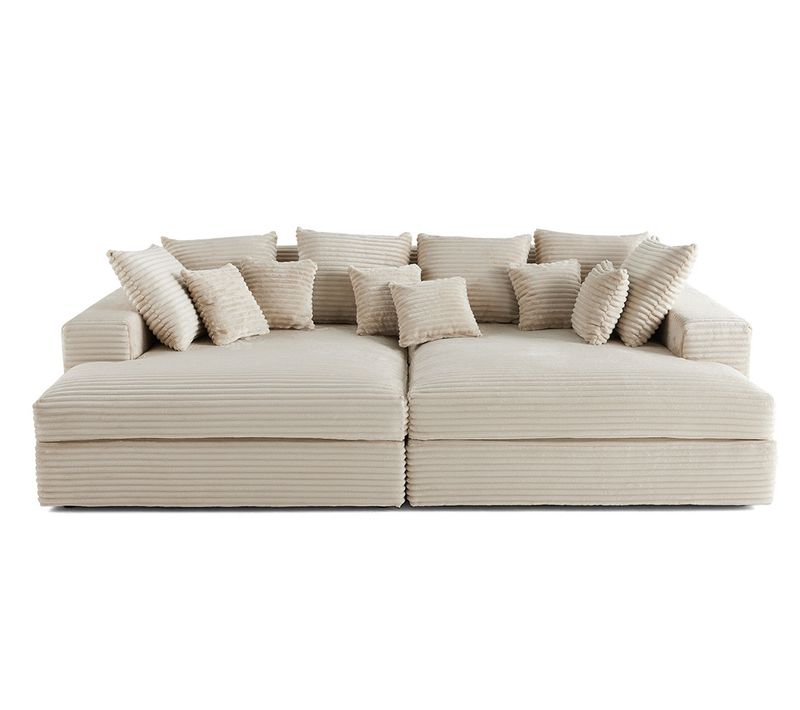 Collins - Canapé Droit 4 Places Avec Double Méridienne - Assise Profonde - Velours Côtelé Grosses Cô
