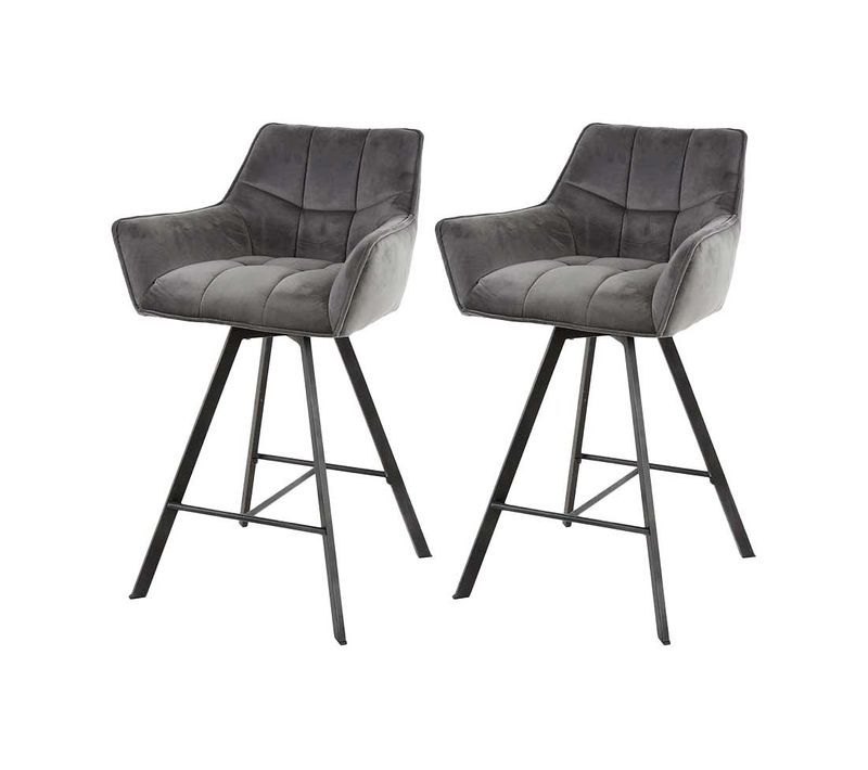 Hatti - Lot De 2 Tabourets De Bar Pivotants - En Velours Gris