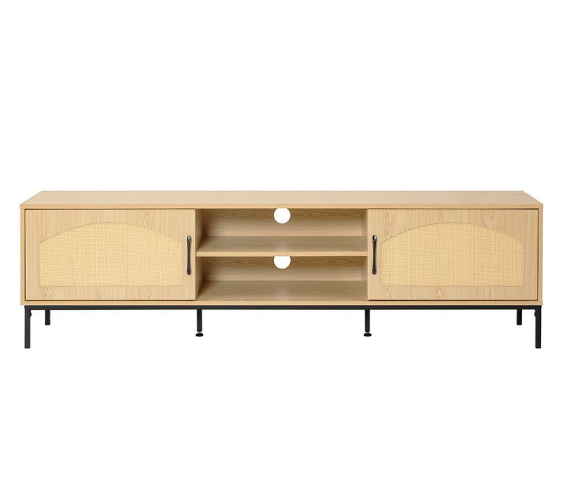 Nagato - Meuble TV - Cannage Et Effet Bois - 2 Portes Et 2 Niches -180 Cm