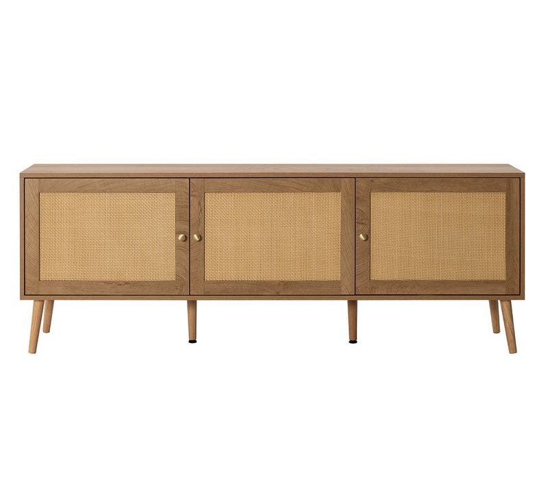 Goto - Meuble TV - Effet Bois Et Cannage - 3 Portes - 167 Cm