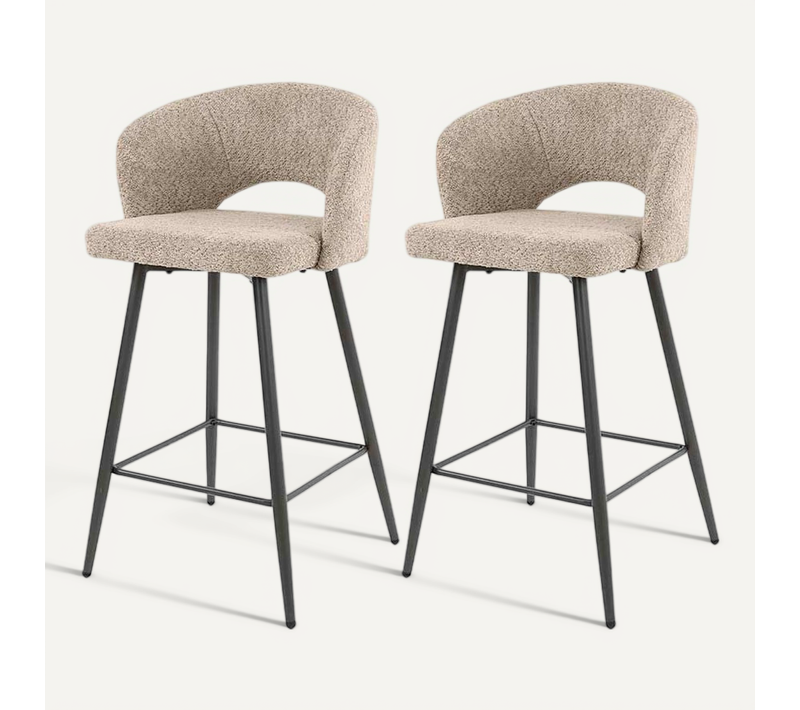 Pattaya - Lot De 2 Tabourets De Bar - En Tissu Bouclette Sable