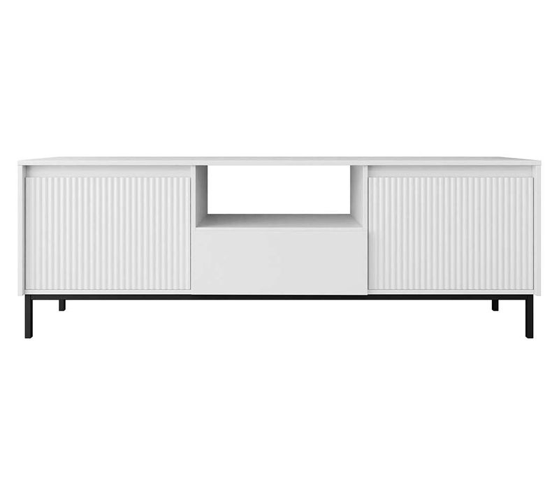 Girona - Meuble TV Ouvert - Blanc - 2 Portes, 1 Tiroir Et 1 Niche - 174 Cm
