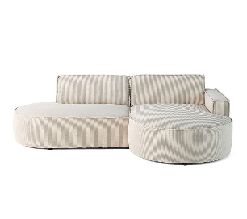 Spiaggia - Canapé D'angle Droit - Forme Arrondie - 4 Places - En Velours Côtelé Beige