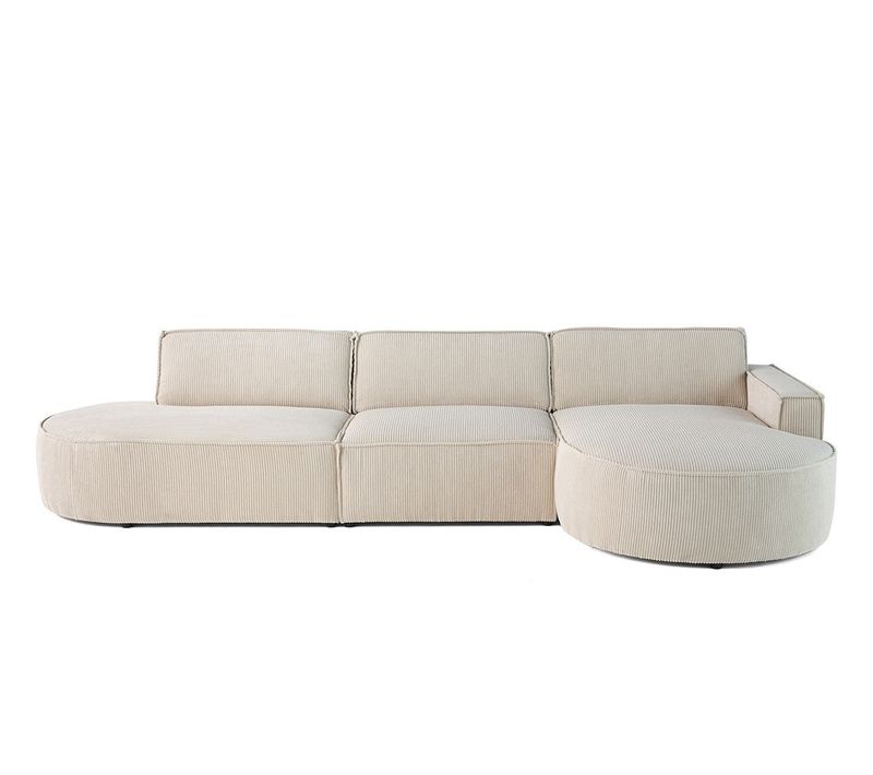 Spiaggia - Canapé D'angle Droit - Forme Arrondie - 5 Places - En Velours Côtelé