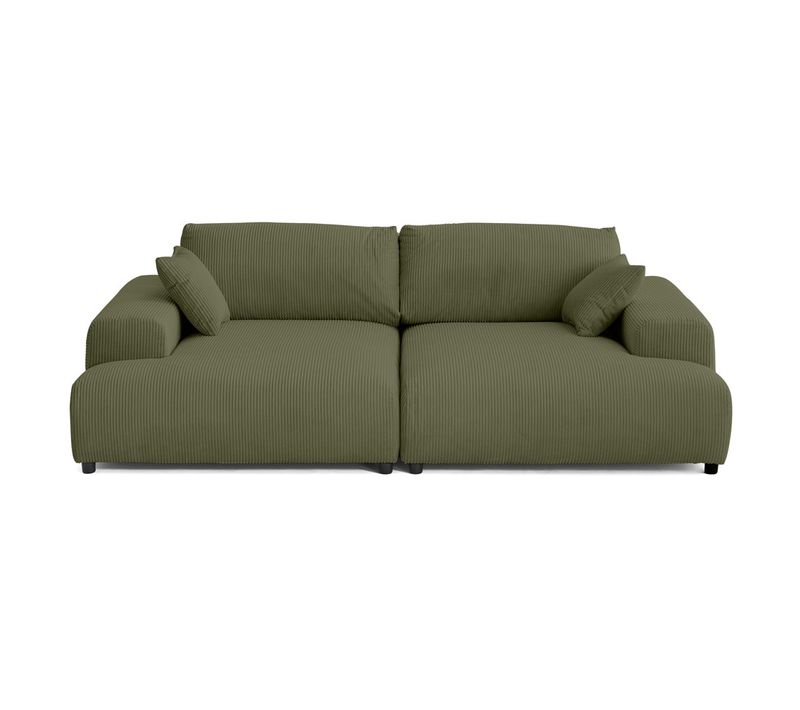 Garance - Canapé Droit 4 Places Double Méridienne - Assise Profonde - En Velours Côtelé Vert