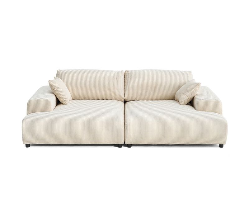 Garance - Canapé Droit 4 Places Double Méridienne - Assise Profonde - En Velours Côtelé Beige