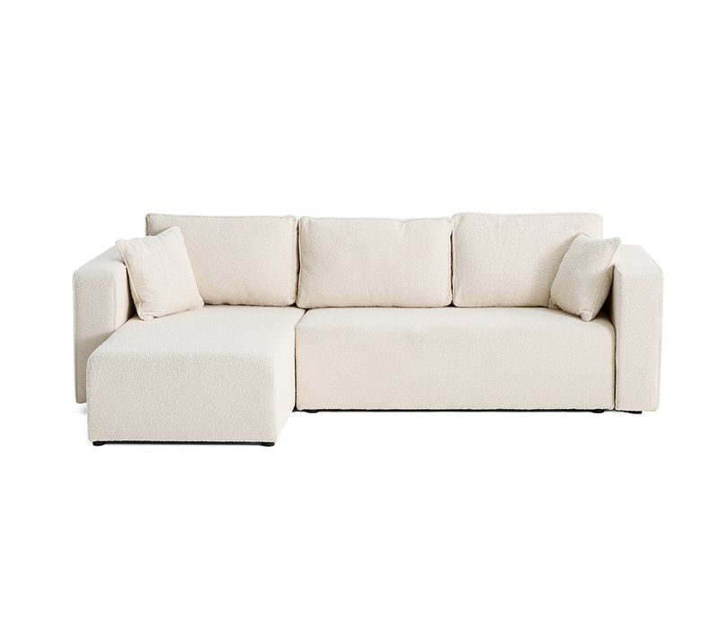 Topaze - Canapé D'angle Réversible - 4 Places - Convertible Avec Coffre - En Tissu Bouclette Beige