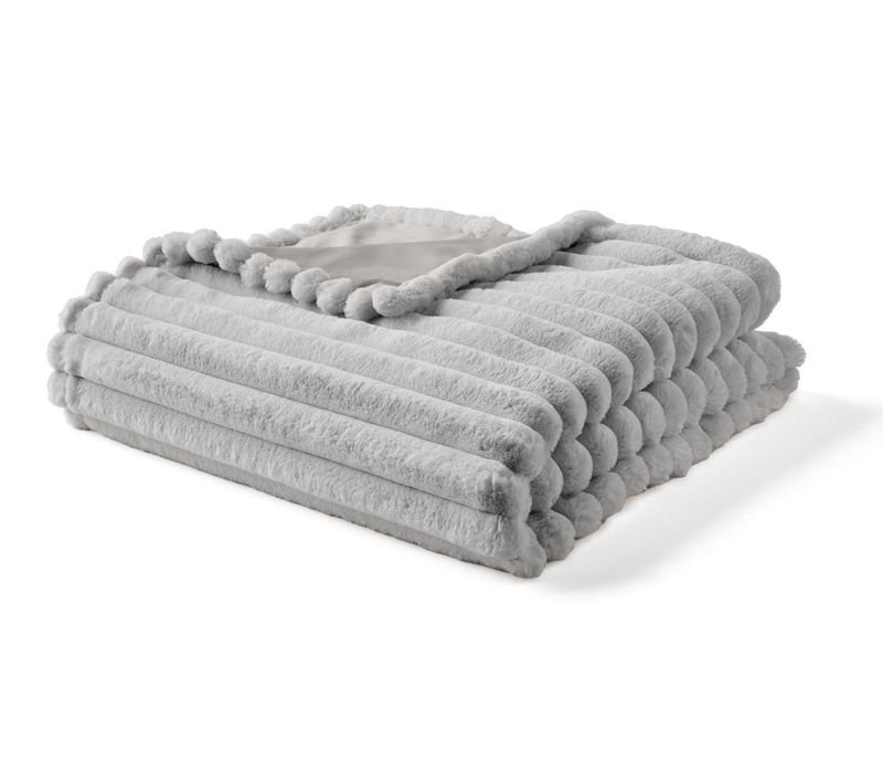 Arezzo - Plaid - 200x140 Cm - En Fausse Fourrure Côtelé Et Velours Gris Clair