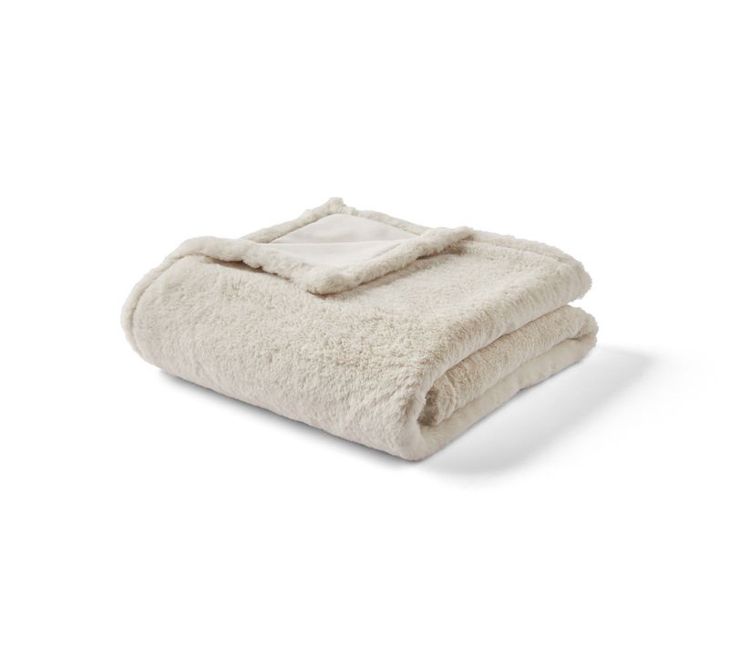 Venus - Plaid - 100x140 Cm - En Fausse Fourrure Et Velours Beige