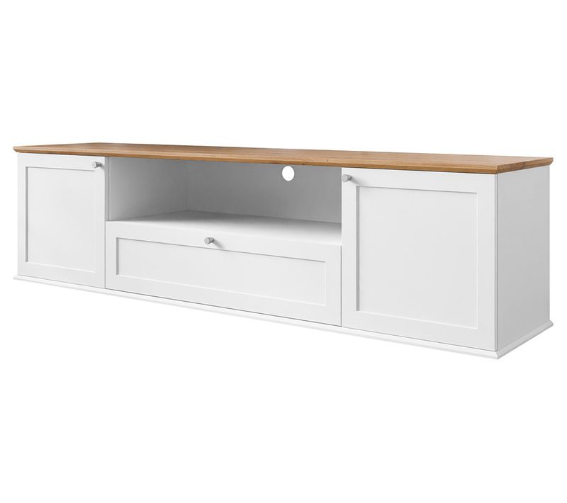 Francesco - Meuble TV - Effet Bois Et Blanc - 2 Portes, 1 Tiroir Et 1 Niche - 182 Cm