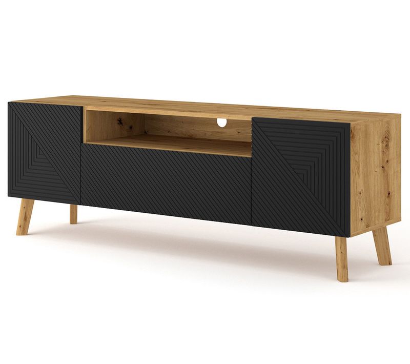 Velato - Meuble TV - Effet Bois Et Noir - 3 Portes Et 1 Niche - 160 Cm