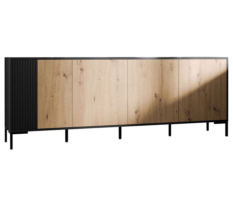 Cambridge - Buffet Bas - Effet Bois Et Noir - 4 Portes - 200 Cm