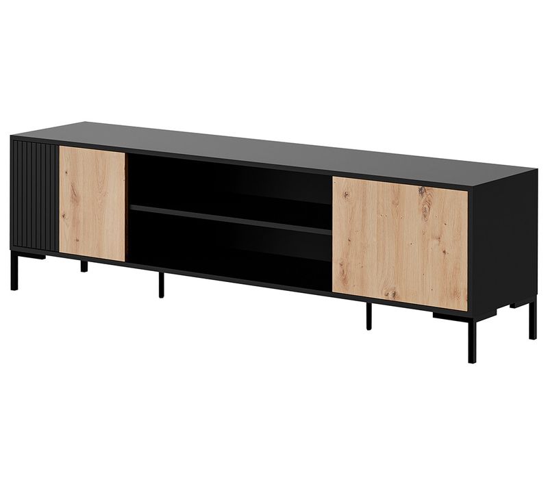 Cambridge - Meuble TV - Effet Bois Et Noir - 2 Portes Et 2 Niches - 180 Cm