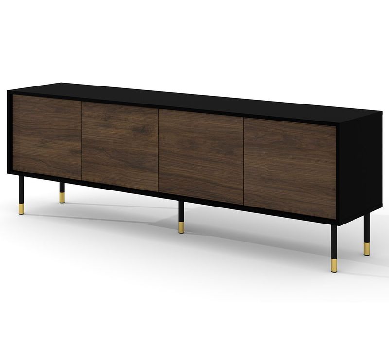 Novara - Meuble TV - 4 Portes - 180 Cm Noir / Bois