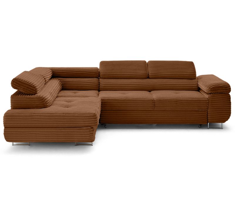 Canapé Angle Gauche Convertible 5 Places Zaria En Velours Grosses Côtes Rouille