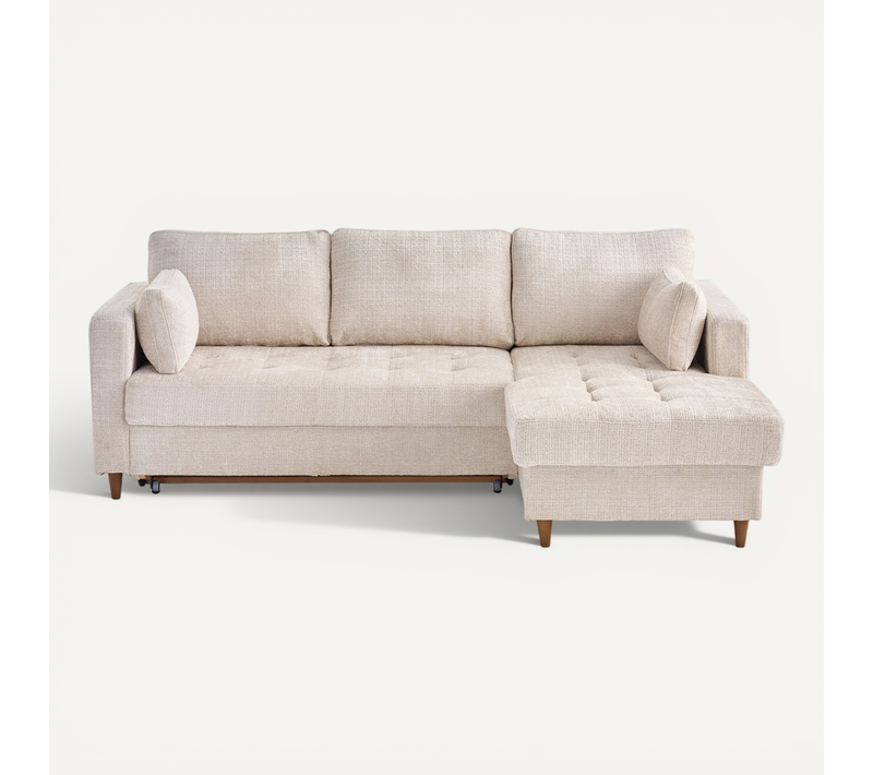 Canapé Angle Droit Convertible 4 Places Anna En Velours Texturé Beige