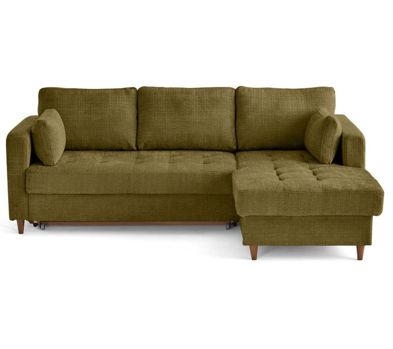 Canapé Angle Droit Convertible 4 Places Anna En Velours Texturé Vert Olive