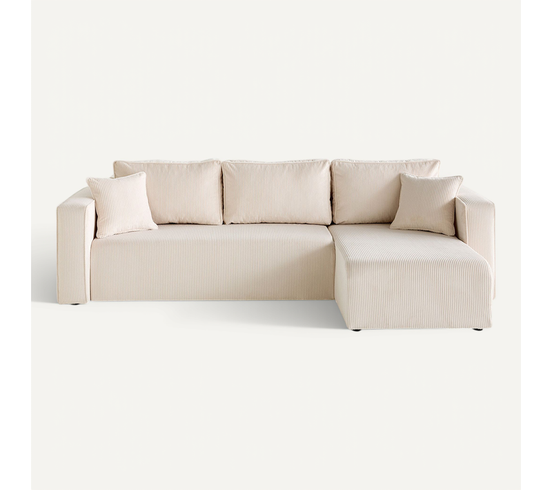 Canapé D'angle Déhoussable  4 Places En Velours Côtelé Beige