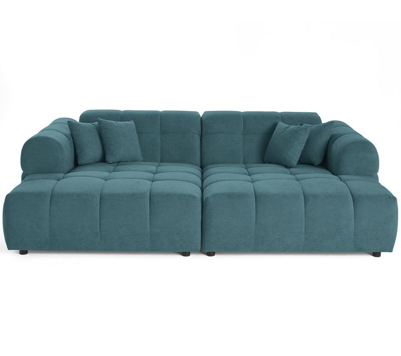 Ray - Canapé Droit 4 Places Avec Double Méridienne - Assise Profonde - En Tissu Texturé