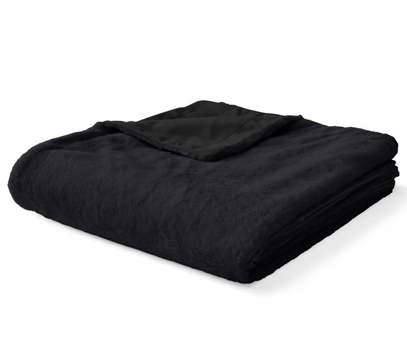 Venus - Plaid - 200x140 Cm - En Fausse Fourrure Et Velours Noir