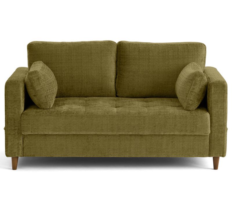 Anna - Canapé Droit 2 Places Avec Poche En Velours Texturé Vert Olive