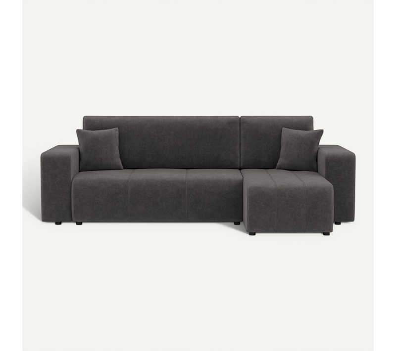 Nicole - Canapé D'angle  4 Places Convertible Avec Coffre En Tissu Gris