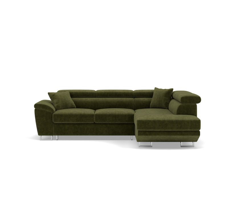 Canapé Angle Droit Convertible 5 Places Baoji En Velours Côtelé Vert