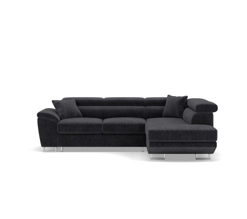 Canapé Angle Droit Convertible 5 Places Baoji En Velours Côtelé Gris