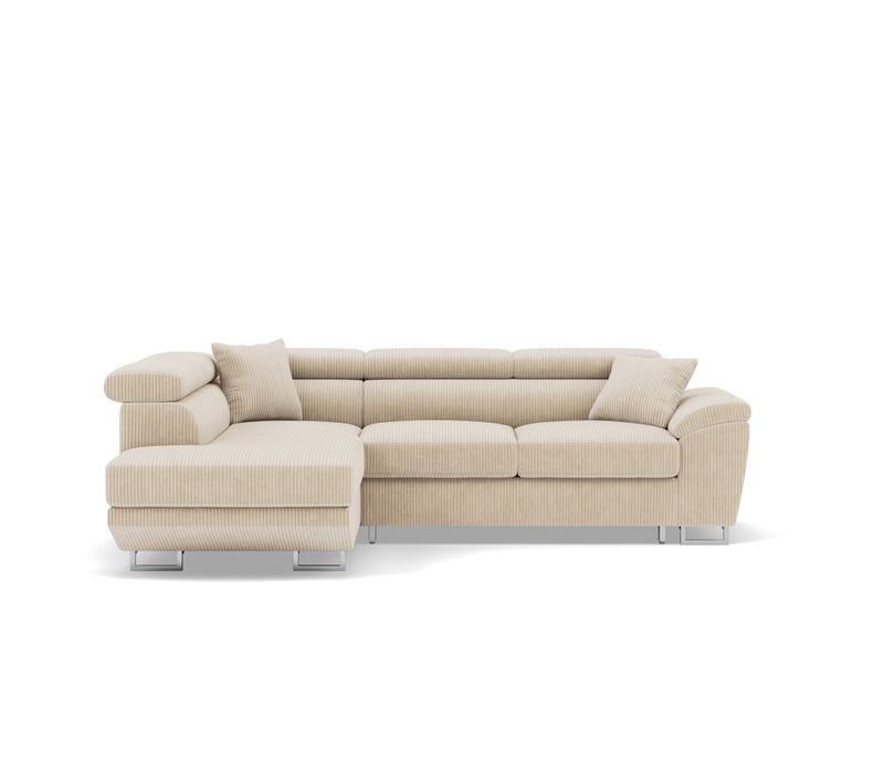 Canapé Angle Gauche Convertible 5 Places Baoji En Velours Côtelé Beige