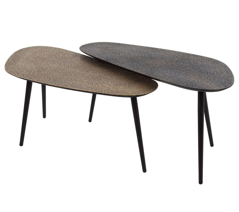 Kahoni - Lot De 2 Tables Basses Gigognes - Doré Et Noir - 84 Cm