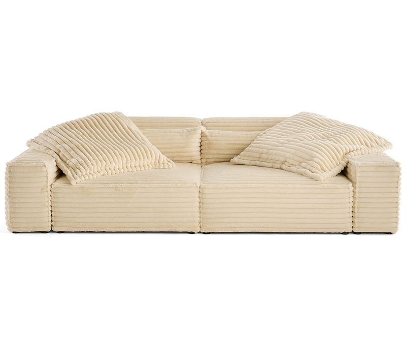 Richie - Canapé Droit 3 Places Avec Double Méridienne - Assise Profonde - En Fausse Fourrure Côtelée