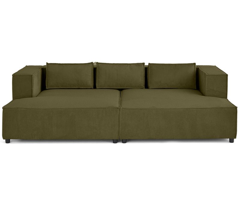 Stella - Canapé Droit 3 Places Avec Double Méridienne - Assise Profonde - En Velours Côtelé