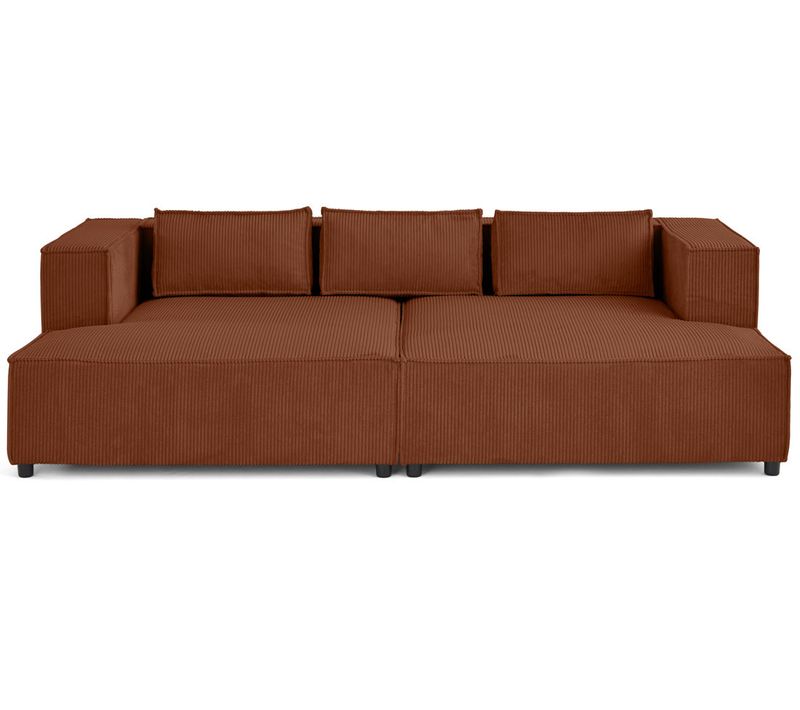 Stella - Canapé Droit 3 Places Avec Double Méridienne - Assise Profonde - En Velours Côtelé