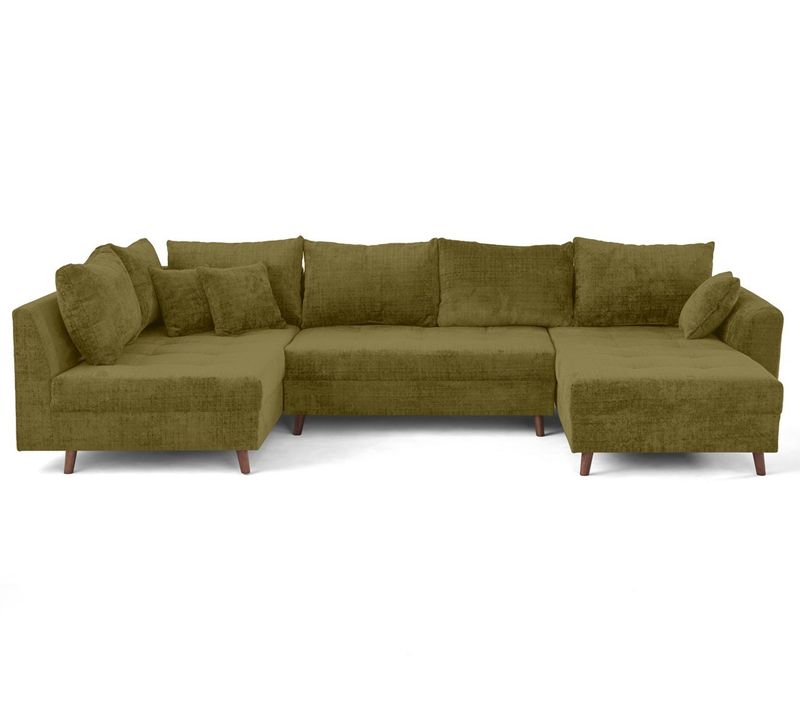 Rune - Canapé Panoramique D'angle Gauche 7 Places En Velours Texturé Vert Olive