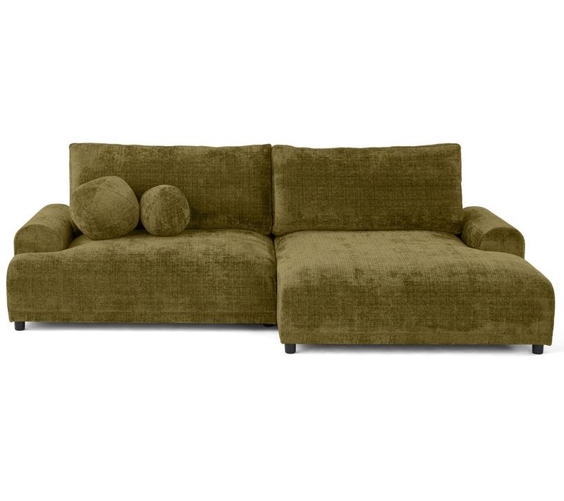 Canapé Angle Droit Convertible 4 Places Nelly En Velours Texturé Vert Olive