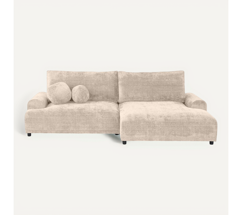 Canapé Angle Droit Convertible 4 Places Nelly En Velours Texturé Beige