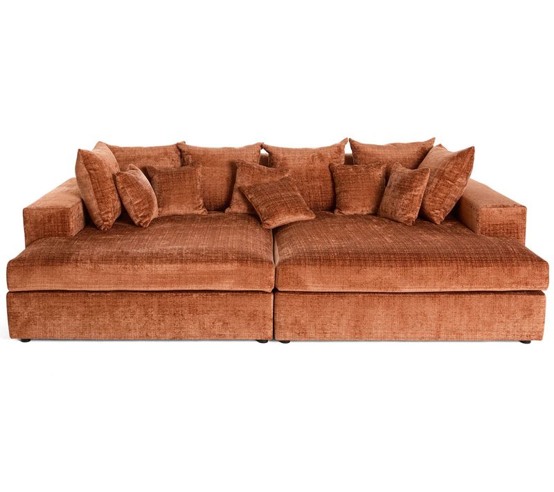 Collins - Canapé Droit 4 Places Avec Double Méridienne - Assise Profonde - En Velours Texturé