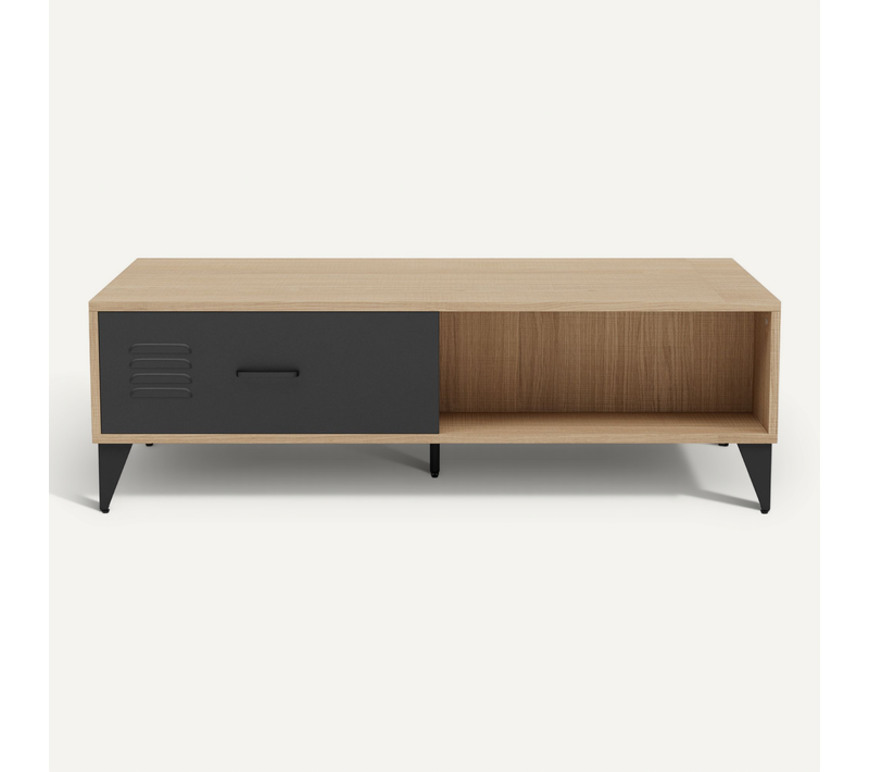 Tribeca - Table Basse - Effet Bois Et Métal Noir - 1 Tiroir Et 1 Niche - 110 Cm