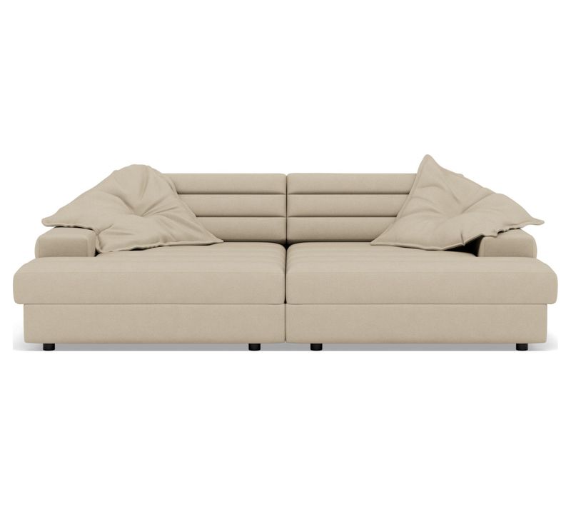 Loredana - Canapé Droit 4 Places Double Méridienne - Assise Profonde - En Tissu Texturé