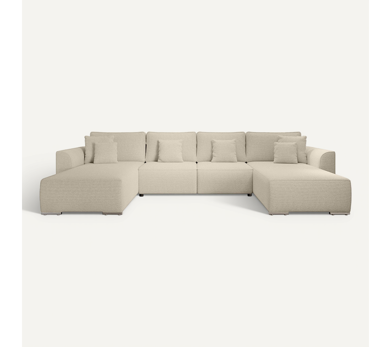 Canapé Panoramique Convertible 7 Places Gabriel En Tissu Texturé Beige