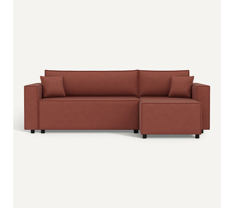Jonas - Canapé D'angle  4 Places Convertible Avec Coffre En Tissu Texturé Rose