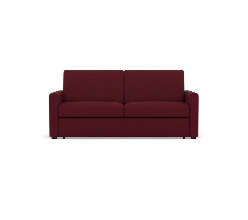 Julia - Canapé 3 Places Convertible Express Couchage Quotidien 140 Cm Matelas 14 Cm En Tissu Prune