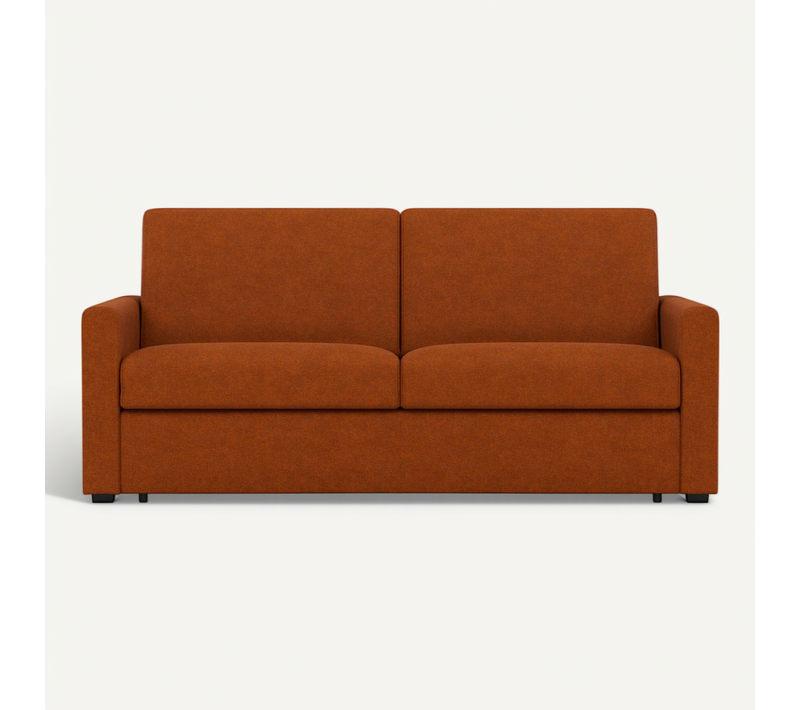Julia - Canapé 3 Places Convertible  Couchage Quotidien 140 Cm Matelas 14 Cm En Tissu Rouille