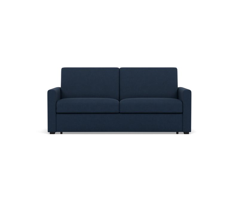 Canapé 3 Places Convertible Express Couchage Quotidien 140 Cm Matelas 14 Cm En Tissu Bleu Marine